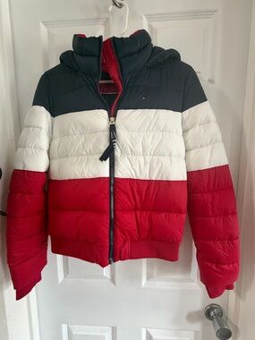 Tommy Hilfiger Navy White Red Quilted Puffer Jacket